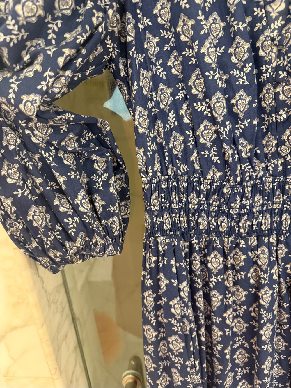 HUNTER BELL Navy Blue Floral Smocked-Waist Midi Dress - Picture 3 of 4